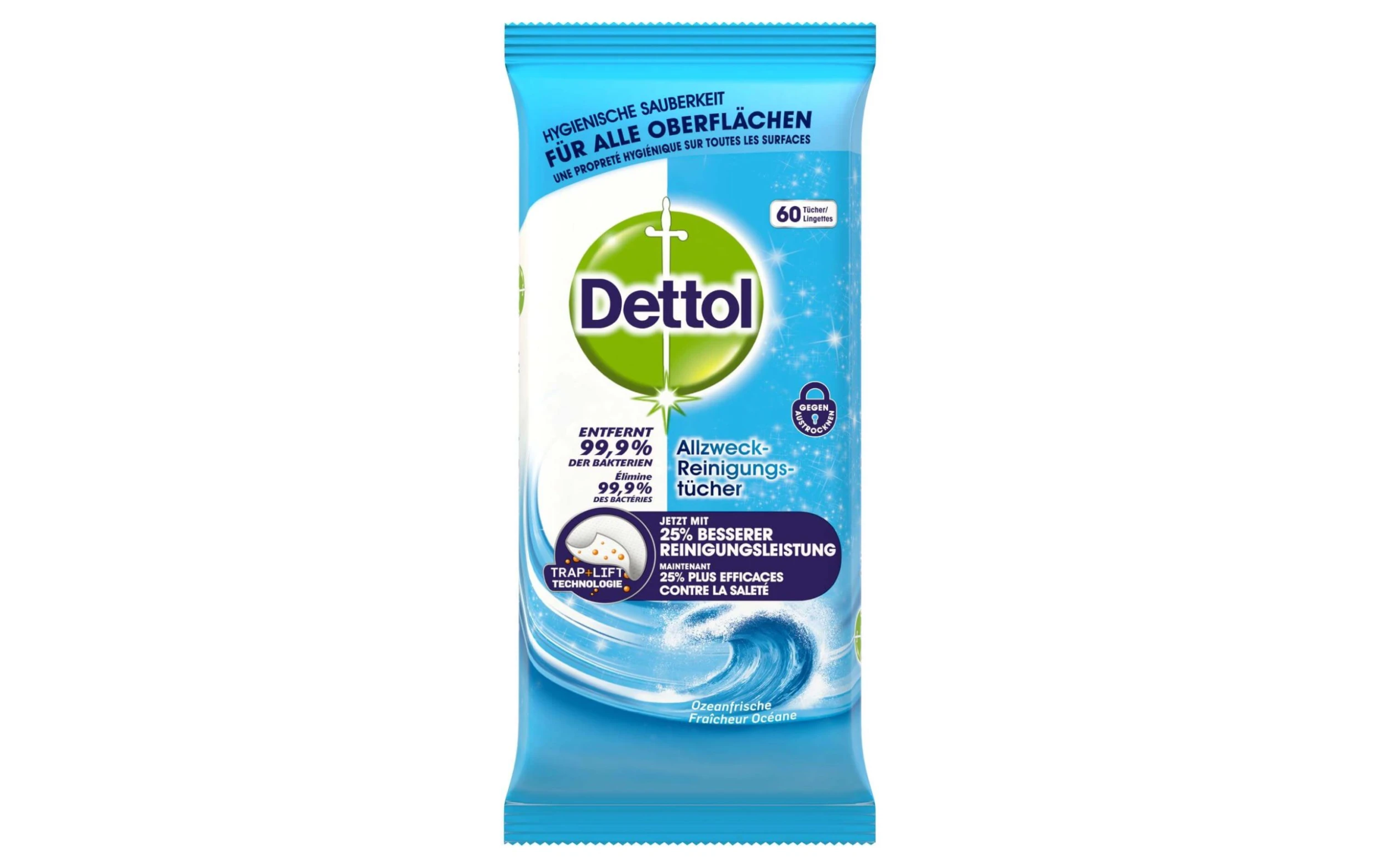 Dettol Chiffons De Nettoyage Tout Usage Fraîcheur De L'océan 60 Pièces - Détergents Universels 3 Dettol Chiffons De Nettoyage Tout Usage Fraîcheur De L'océan 60 Pièces - Détergents Universels