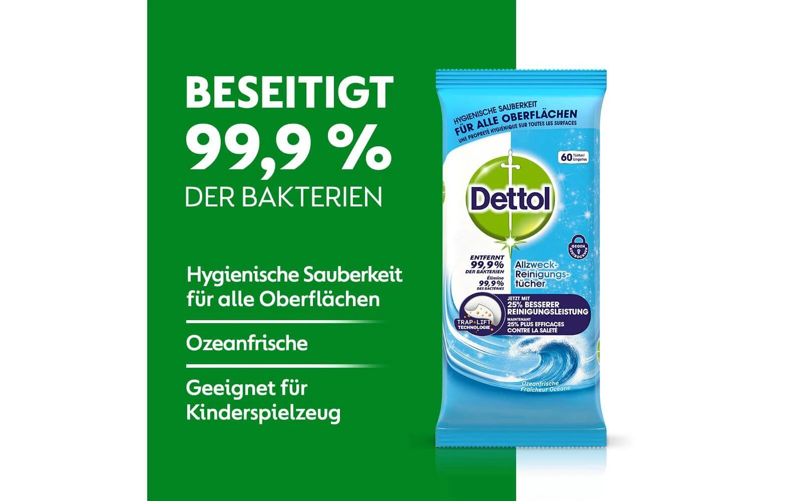 Dettol Chiffons De Nettoyage Tout Usage Fraîcheur De L'océan 60 Pièces - Détergents Universels 5 Dettol Chiffons De Nettoyage Tout Usage Fraîcheur De L'océan 60 Pièces - Détergents Universels – Image 3