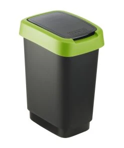 Rotho Poubelle à Bascule Twist 10 L, Vert - Poubelle à Battant